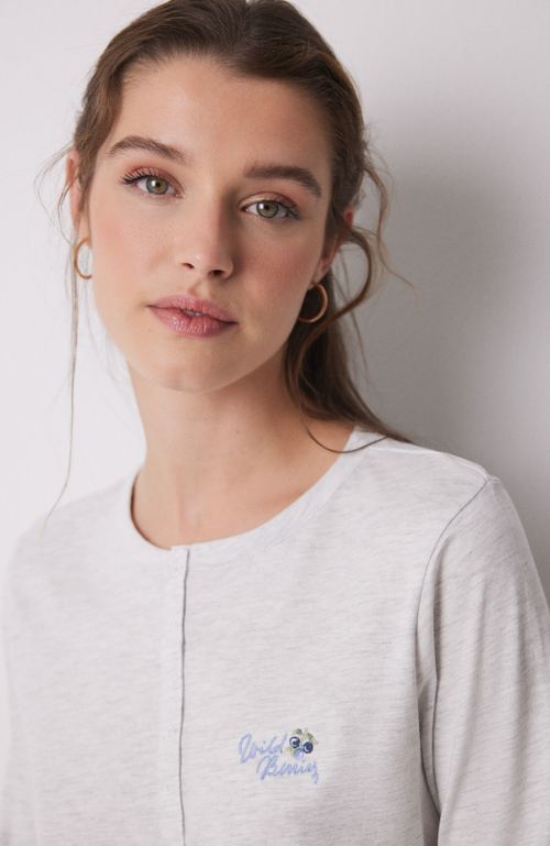 Pijama Largo 100% Algodón Estampado Flores Gris Claro Women'Secret