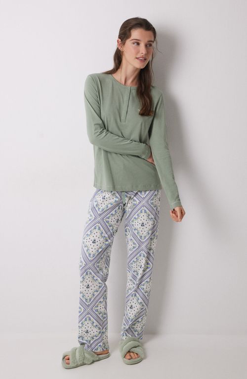 Pijama Largo 100% Algodón Estampado Pañuelo Verde Women'Secret