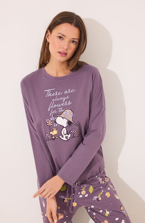 Pijama Largo 100% Algodón Print Snoopy Morado Women'Secret