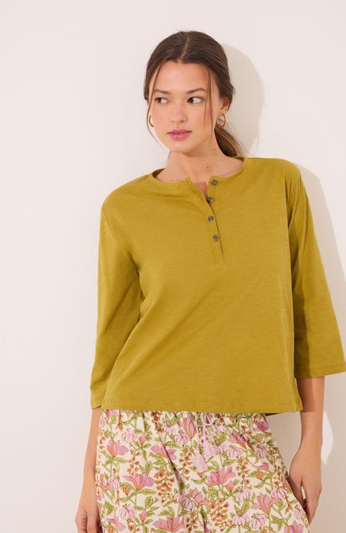 Polera Lisa Manga Larga 100% Algodón Kaki Verde Women'Secret