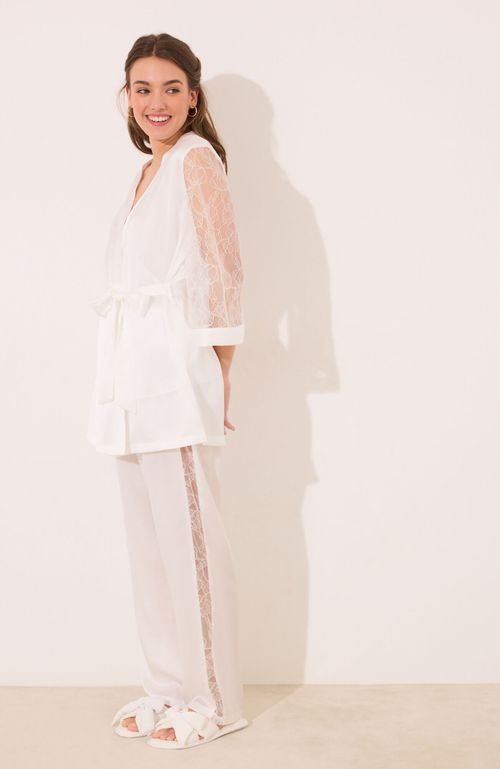 Set Pijama Largo Satén Y Encaje Blanco Blanco Women'Secret