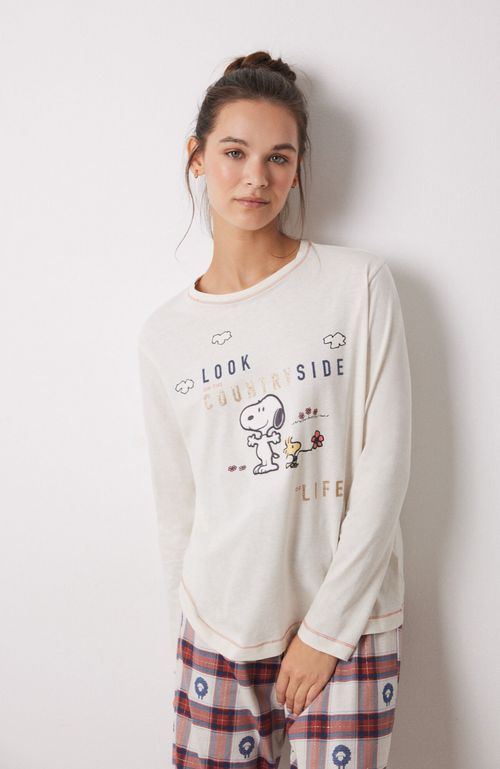Pijama Largo 100% Algodón Cuadros Snoopy Arena Women'Secret