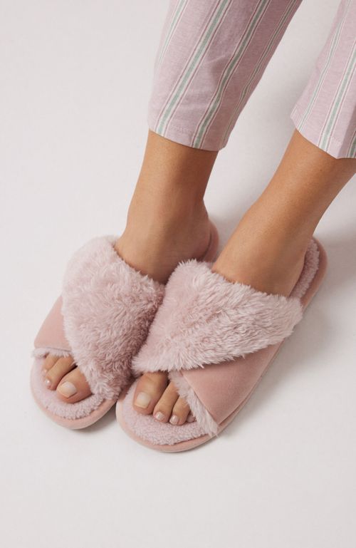Pantuflas Abiertas Pelito Rosa Rosado Women'Secret