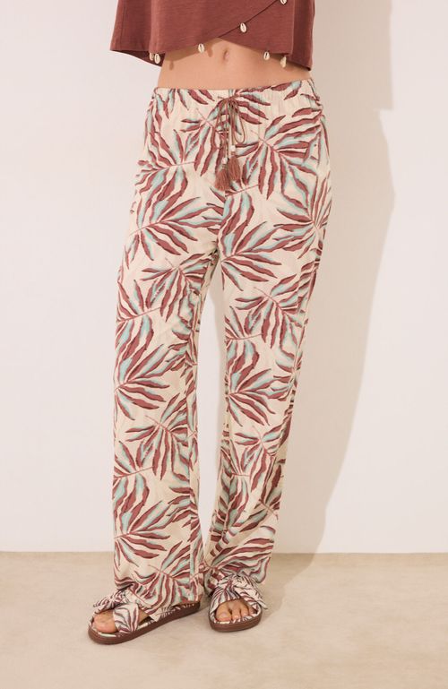 Pantalón Largo Estampado Hojas Marrón Verde Women'Secret