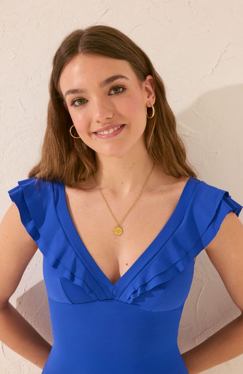 Traje De Baño Moldeador Escote V Volantes Azul Oscuro Women'Secret