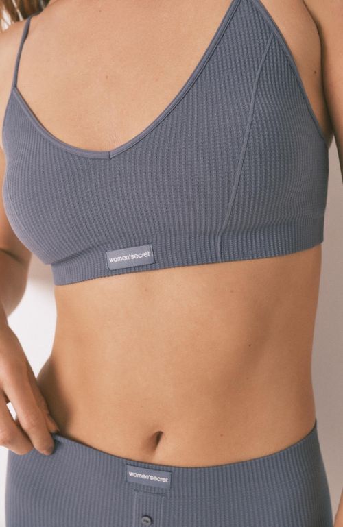 Top Triangular Natural Cuadrillé Azul Claro Women Secret