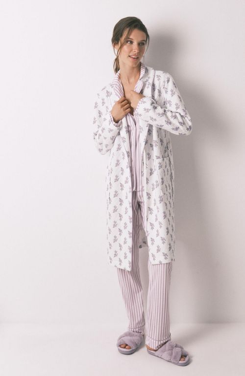 Bata midi acolchada flores marfil