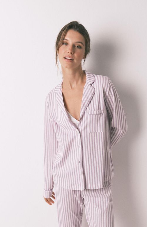 Pijama camisero largo 100% algodón rayas lilas