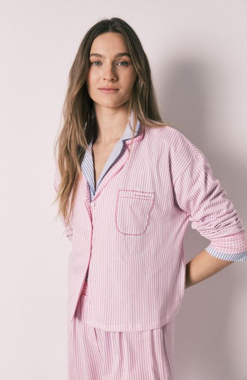 Pijama camisero largo rayas rosa algodón