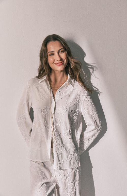 Pijama camisero largo satén blanco