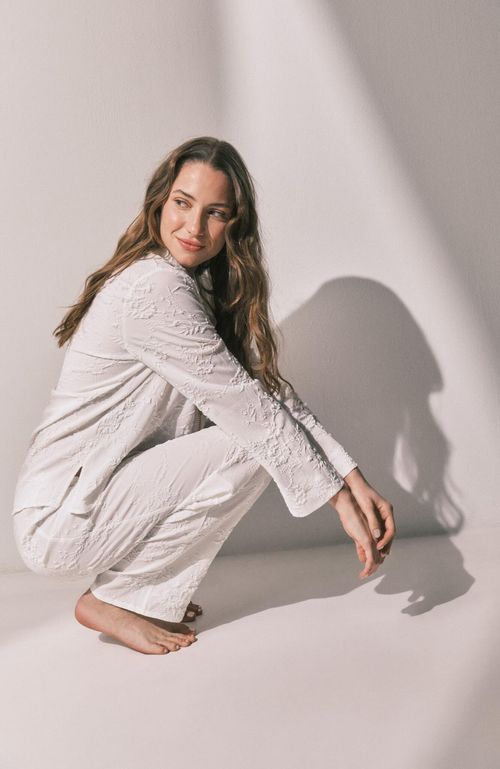 Pijama camisero largo satén blanco